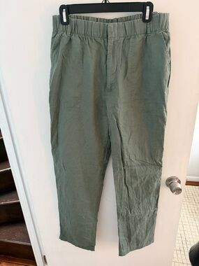 Women’s Casual Linen Elastic-Waist Pants in Sage Green Size M Tall